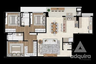 Apartamento à Venda 3 Quartos, 1 Suite, 2 Vagas, 209m², Estrela, Ponta Grossa - 